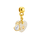 Mini Coração Gordinho com Folhas Douradas e Gota Zircônia