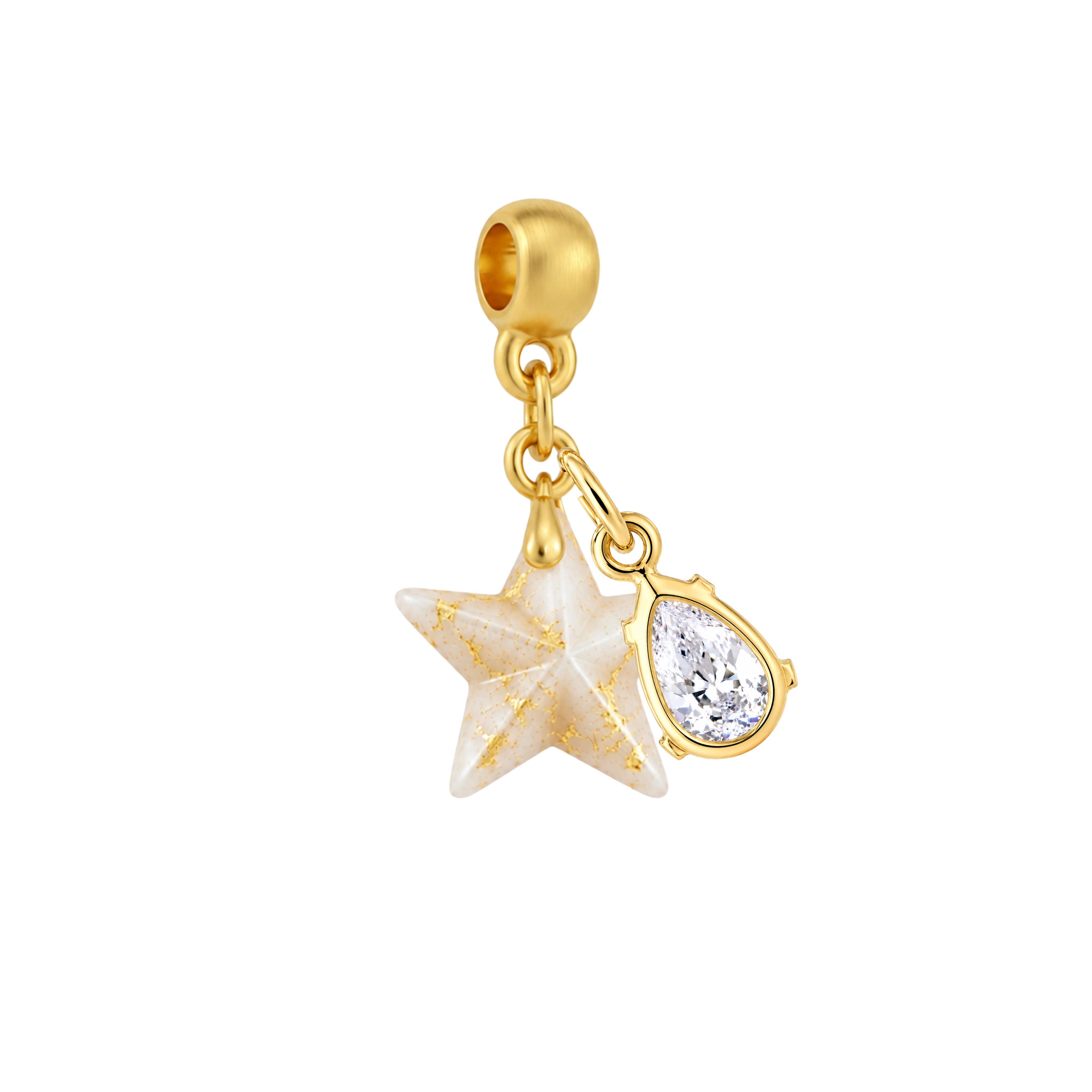 Mini Estrela com Folhas Douradas e Gota Zircônia