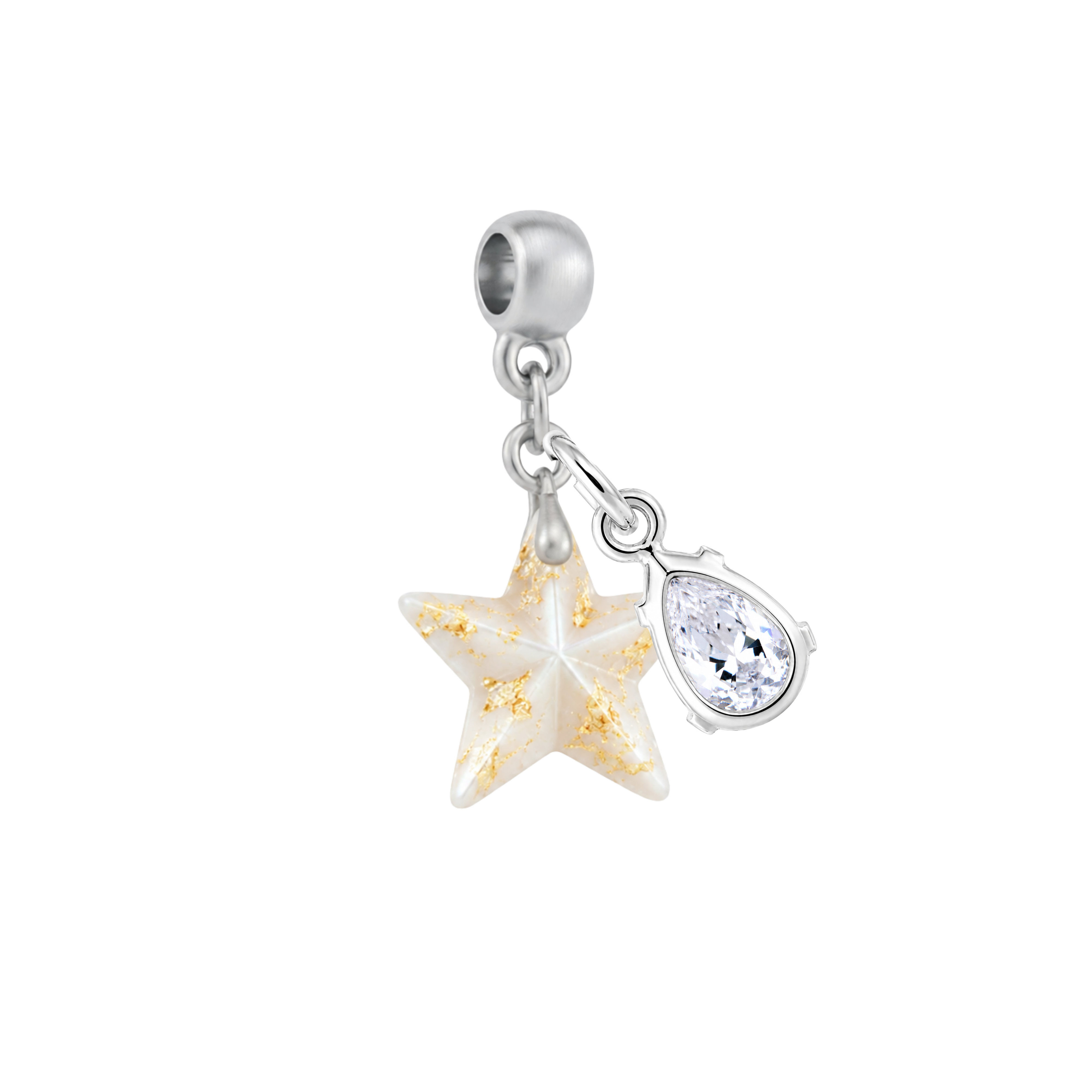Mini Estrela com Folhas Douradas e Gota Zircônia
